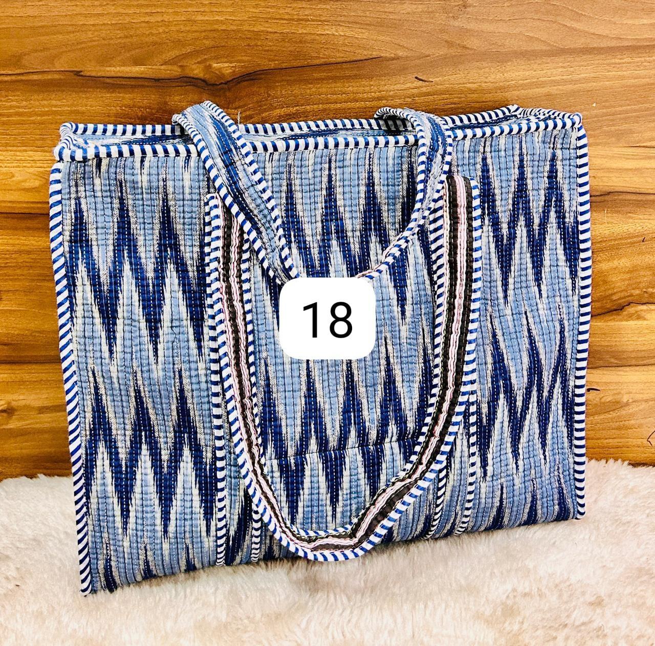 Blue Ikat Reversible Quilted Hand Block Tote Bag