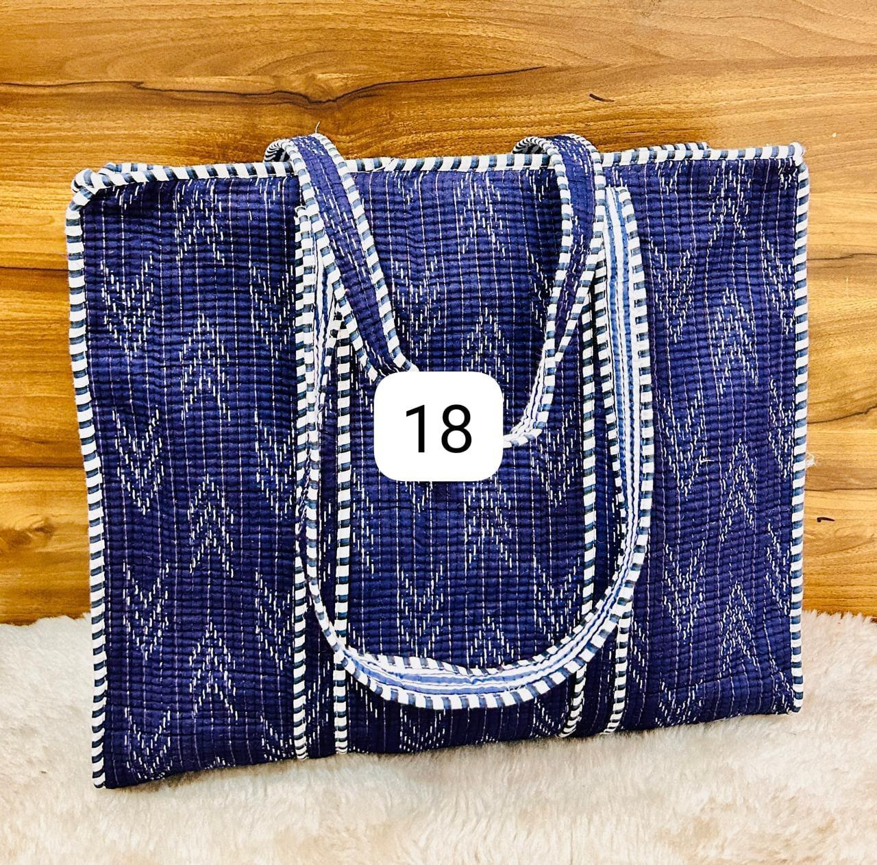 Deep Indigo Chevron Reversible Quilted Hand Block Tote Bag