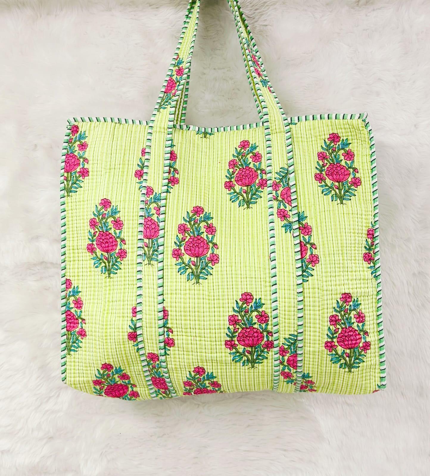 Limon Bloom Reversible Quilted Hand Block Tote Bag