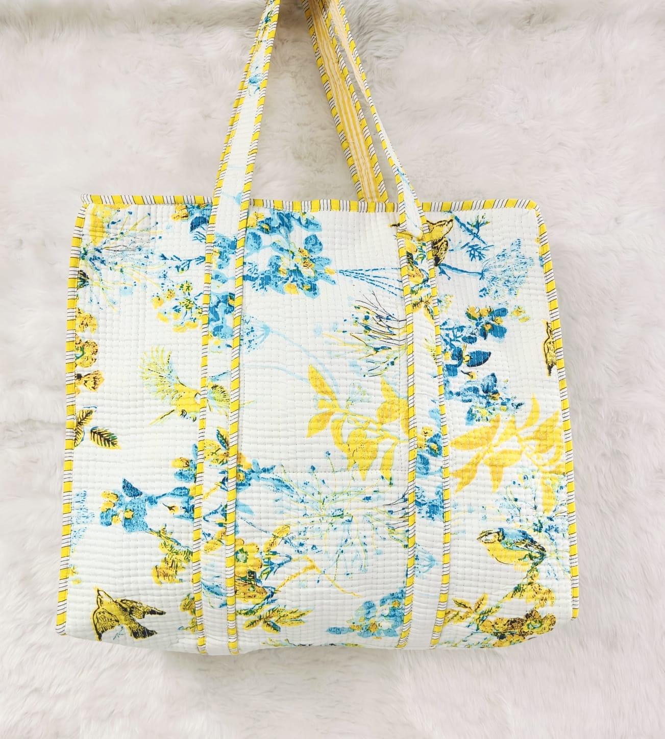 Canary Garden Reversible Quilted Hand Block Tote Bag