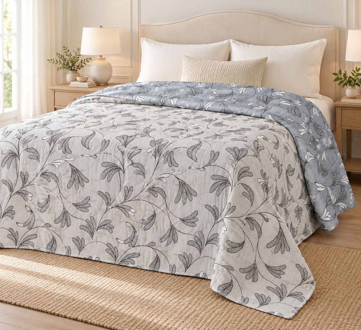 Light grey & Blue-Gray Reversible Quilt