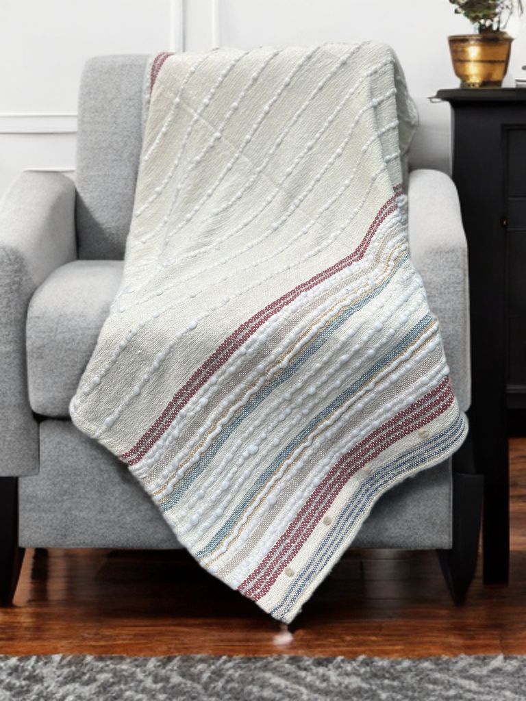 Navy Blue Striped Sofa Throw