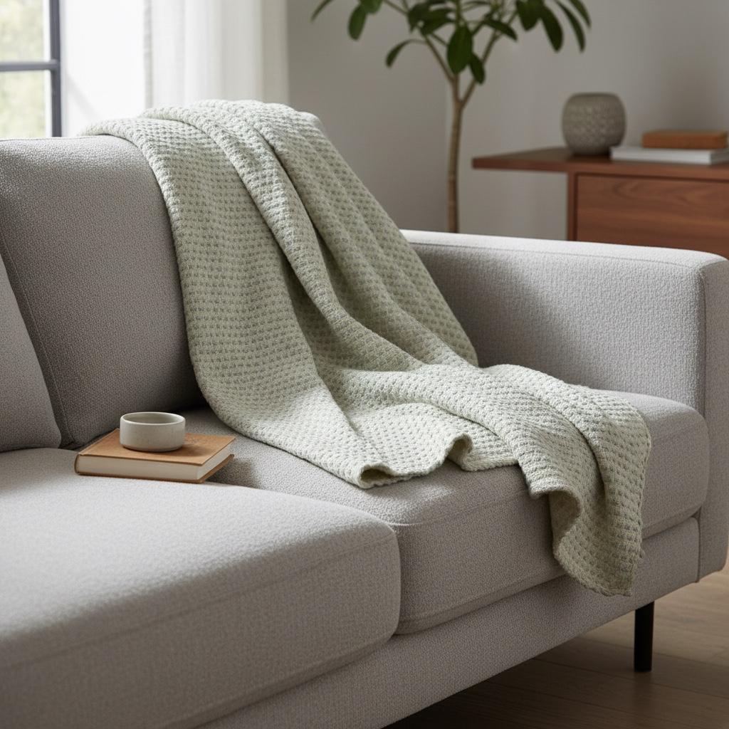 Sage Waffle Knit Cotton Sofa Throw