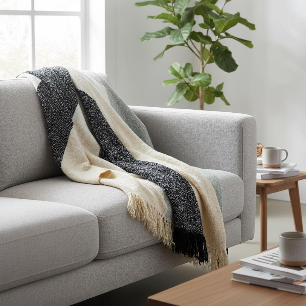 Contrast Block Woven Cotton Sofa Throw