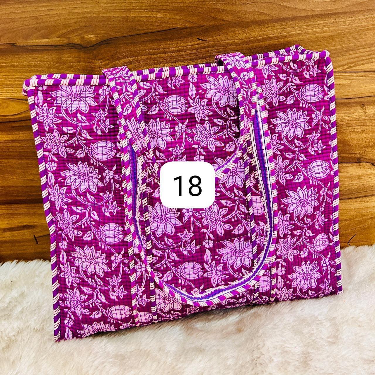 Lilac Lotus Reversible Quilted Hand Block Tote Bag