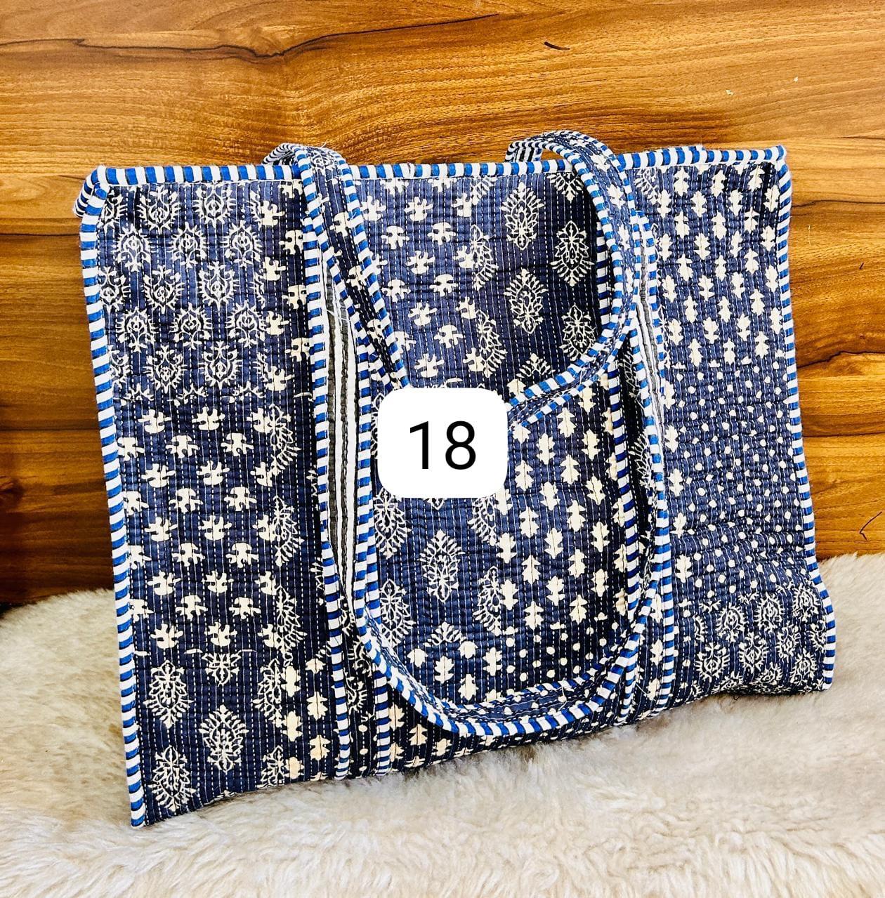 Indigo Medallion Reversible Quilted Hand Block Tote Bag