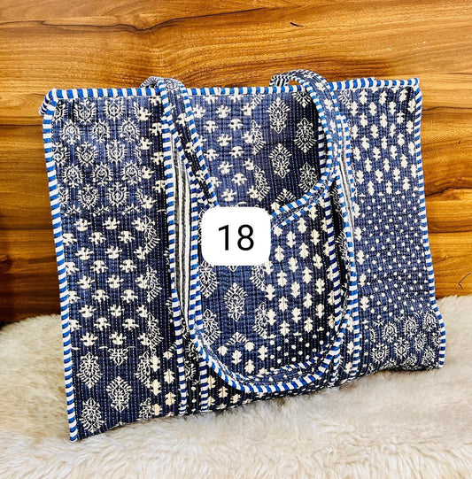 Indigo Medallion Reversible Quilted Hand Block Tote Bag