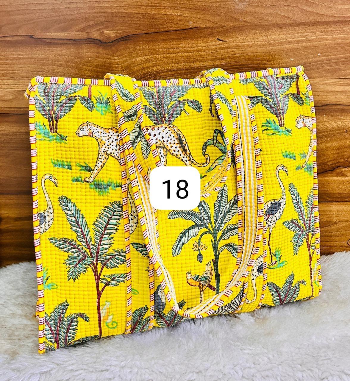 Yellow Jungle Reversible Quilted Hand Block Tote Bag