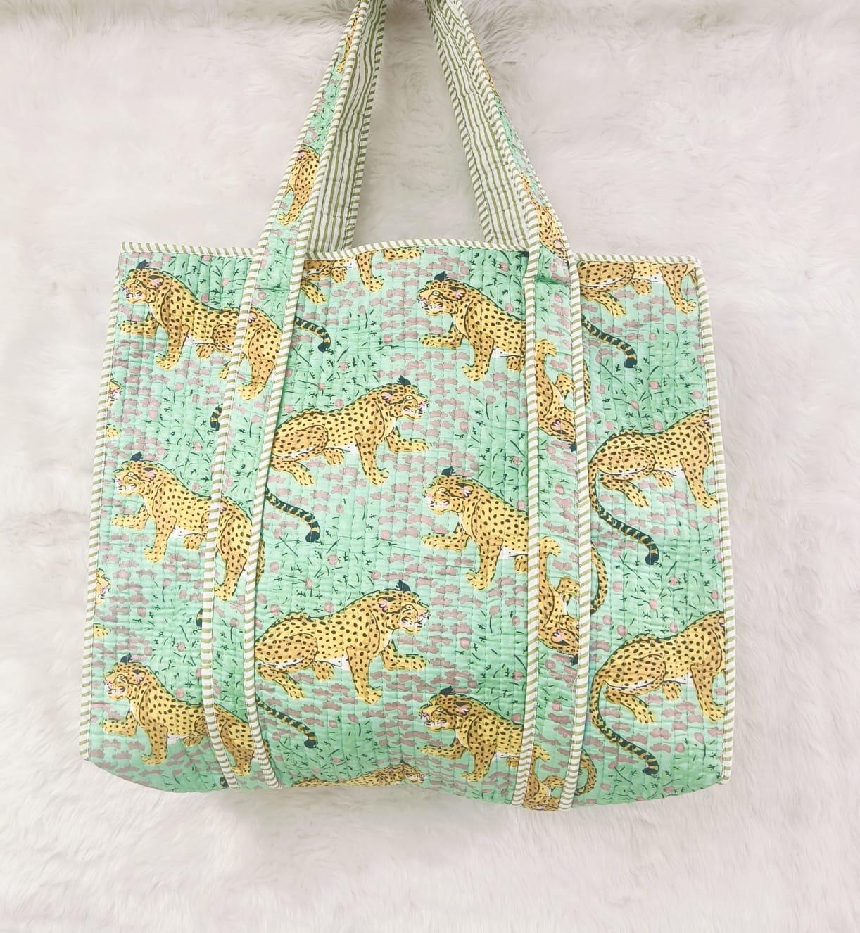 Mint Mirage Reversible Quilted Hand Block Tote Bag