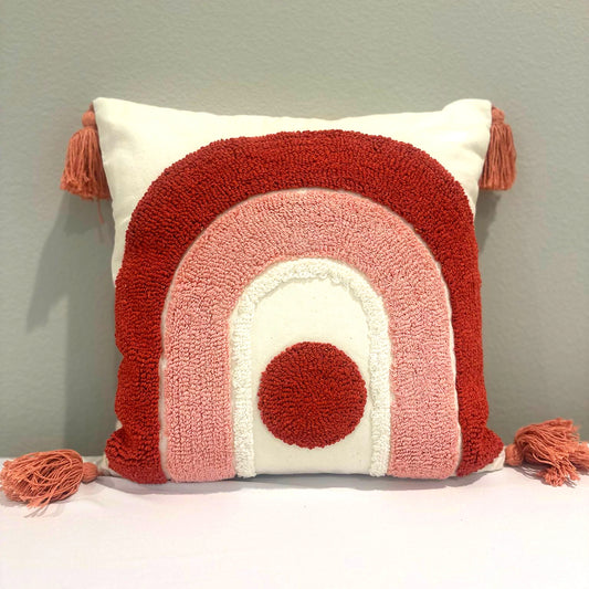 Minimal Rainbow Tufted Cushion Cover - Rust & Pink image 0
