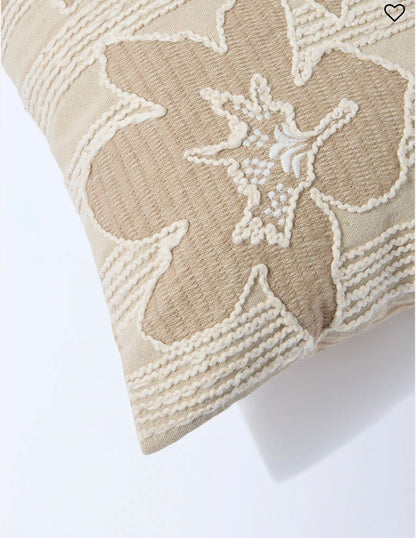Beige Floral Embroidered Geometric Cushion Cover
