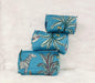 Teal Zebra Quilted Cosmetics Pouch Set of 3