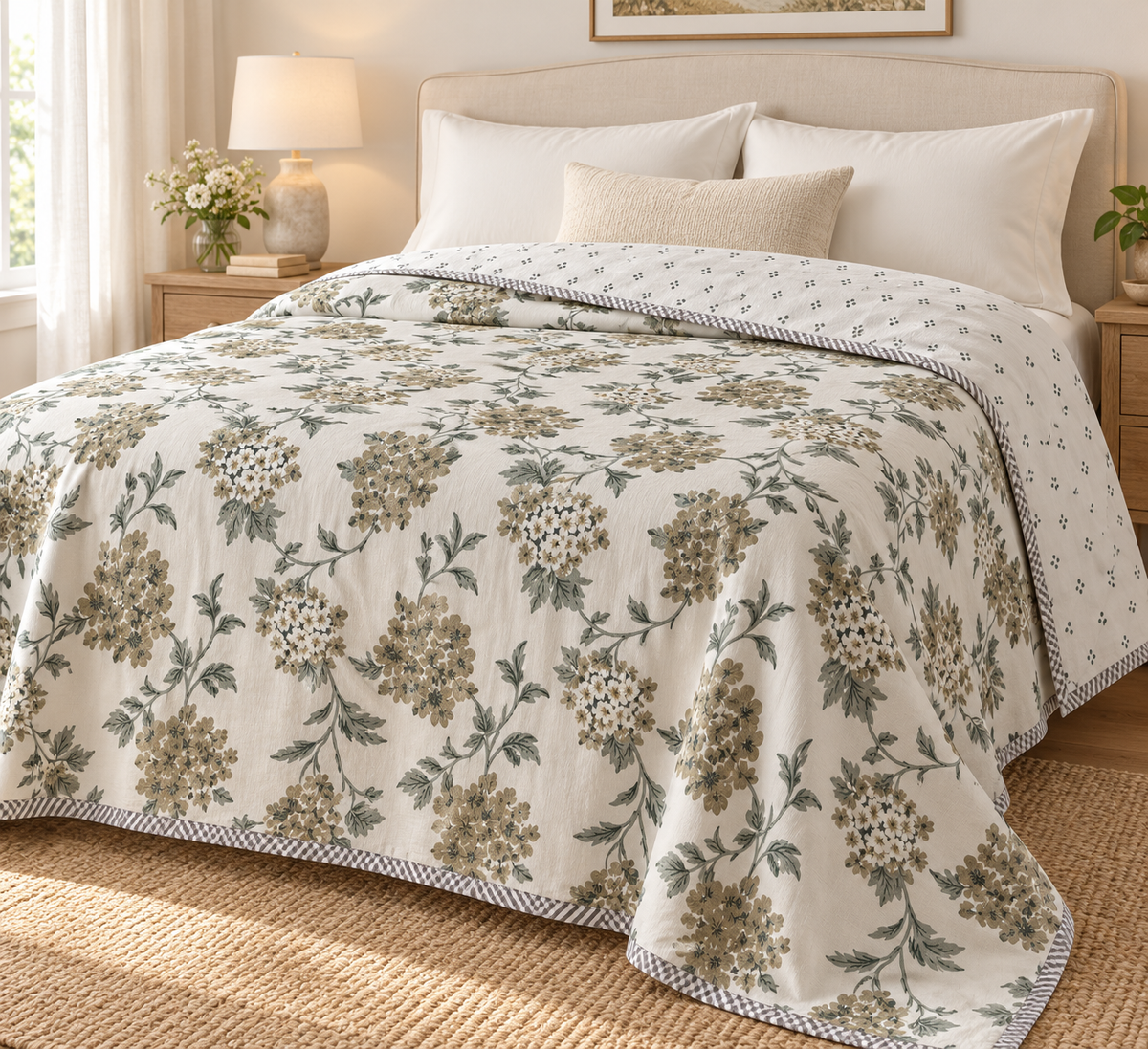 Sage Floral Reversible Quilt