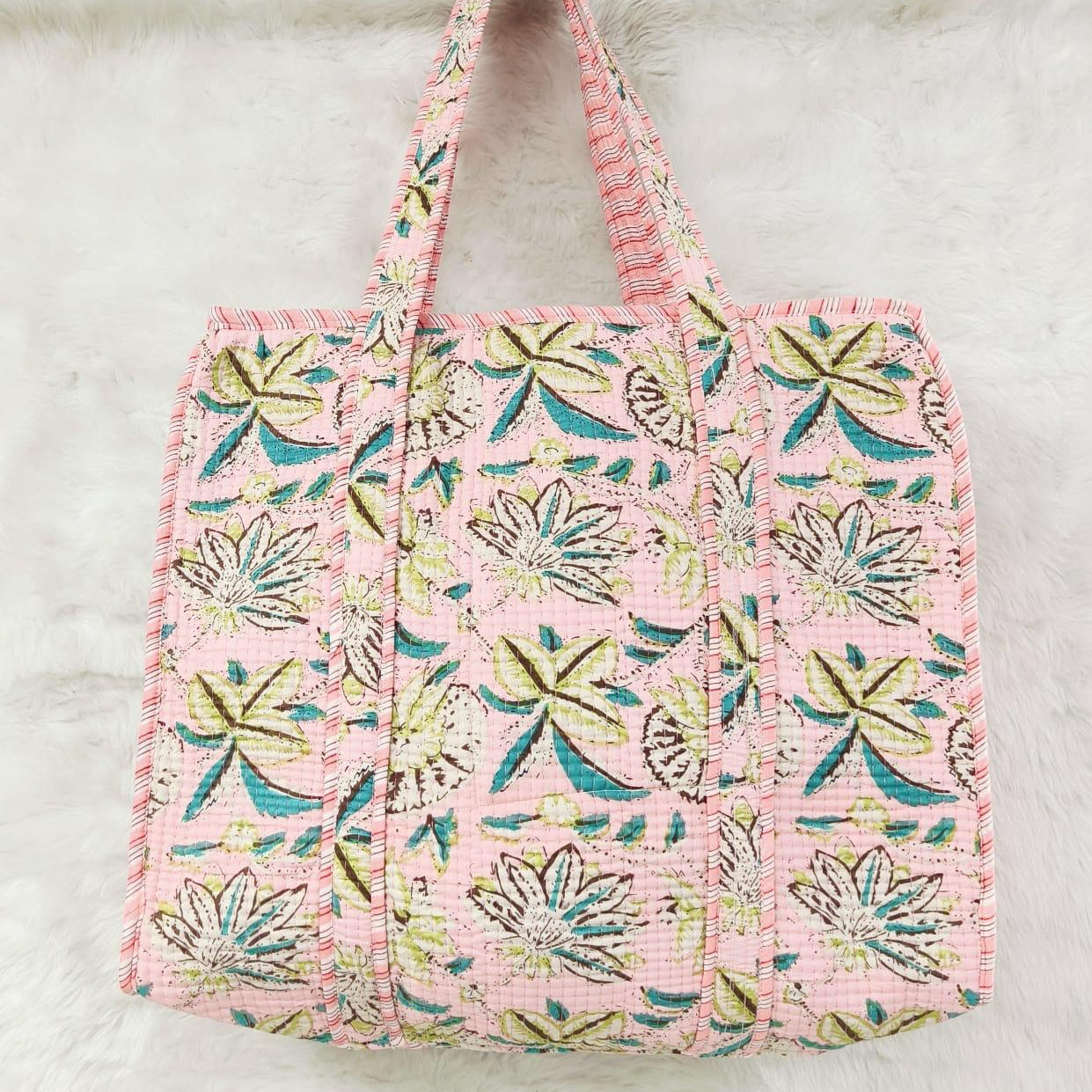 Floral patterned bag on a light background