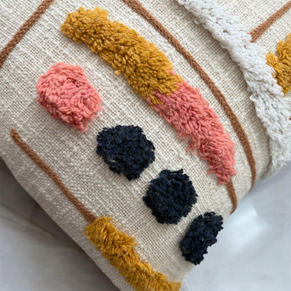 Multicolor Pom Pom Textured Abstract Cushion Cover (16x16)