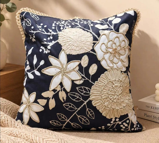 Midnight Bloom Textured Floral Cushion Cover