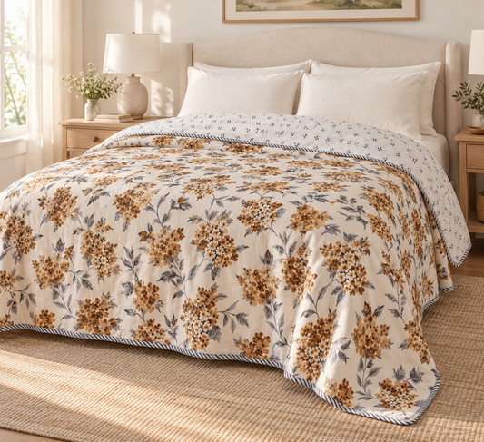 Golden Floral Reversible Quilt