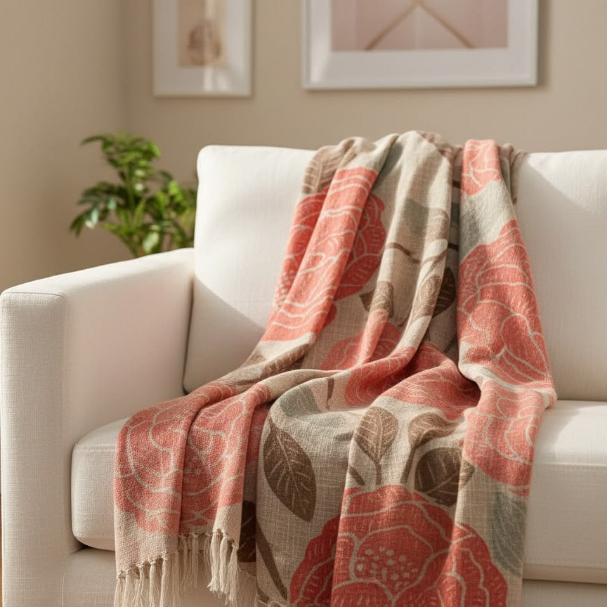 Rose Garden Hand Painted Cotton Sofa Throw