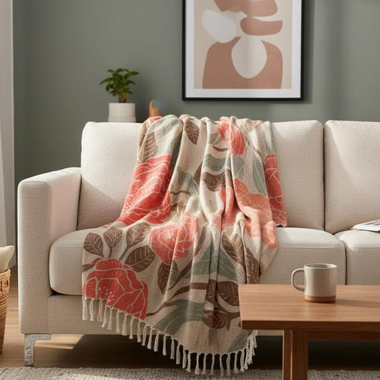 Rose Garden Hand Painted Cotton Sofa Throw