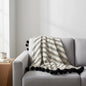 Monochrome Pom Pom Stripe Woven Cotton Sofa Throw
