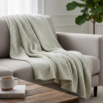 Sage Waffle Knit Cotton Sofa Throw