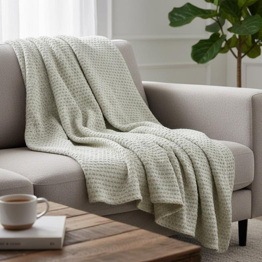 Sage Waffle Knit Cotton Sofa Throw