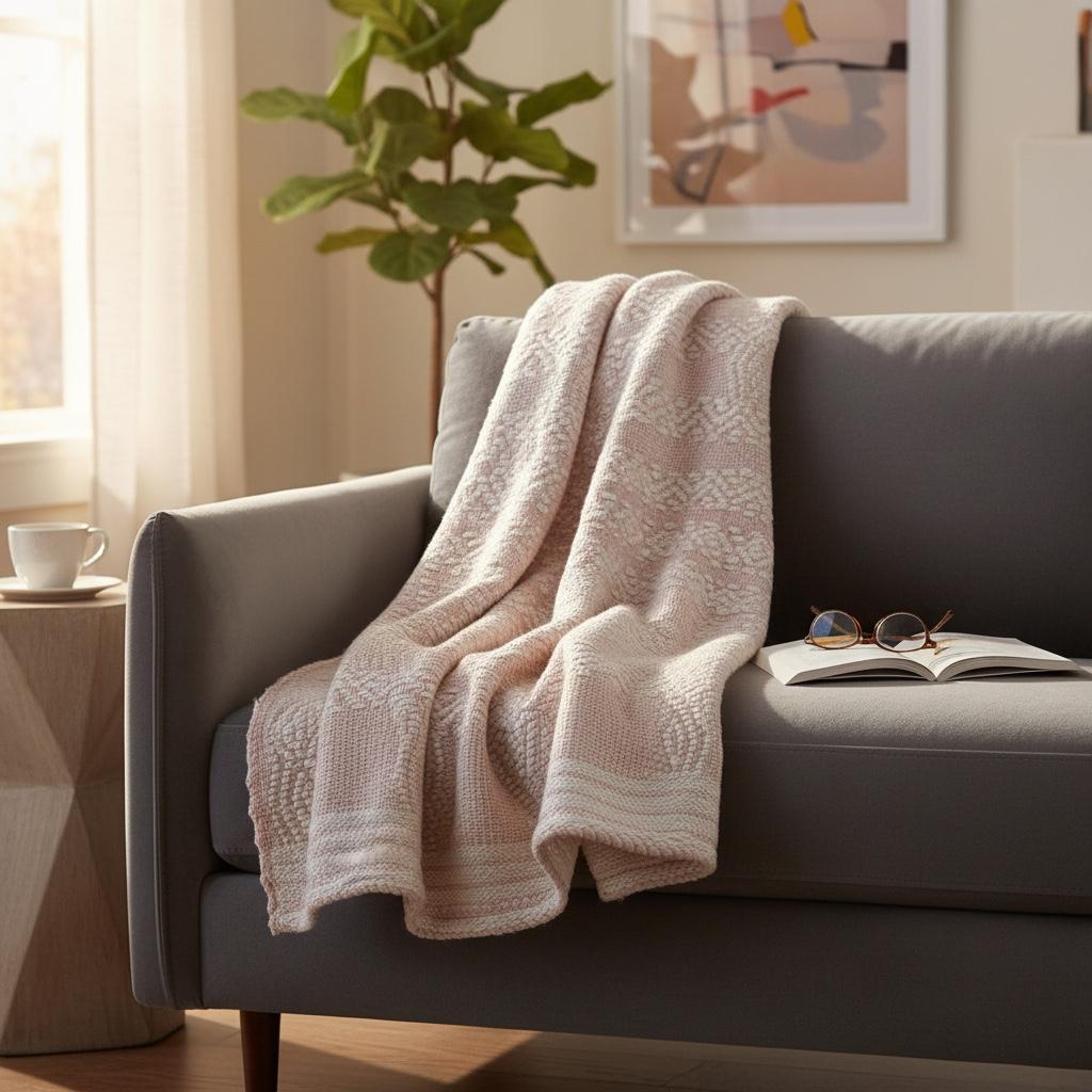 Blush Diamond Knit Cotton Sofa Throw