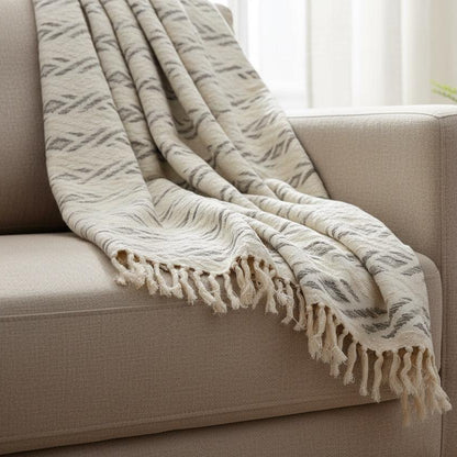 Ivory Tribal Diamond Woven Cotton Sofa Throw