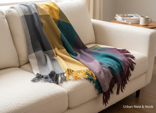 Colour Block Patchwork Woven Cotton Sofa Throw