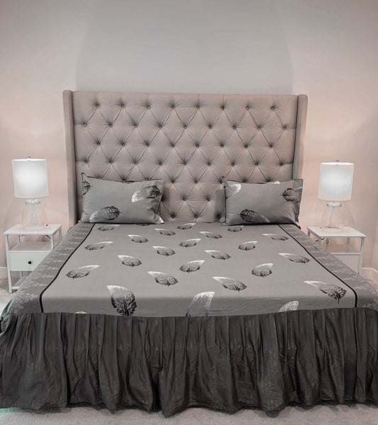 Serenity Leaf King Frill Bed Sheet