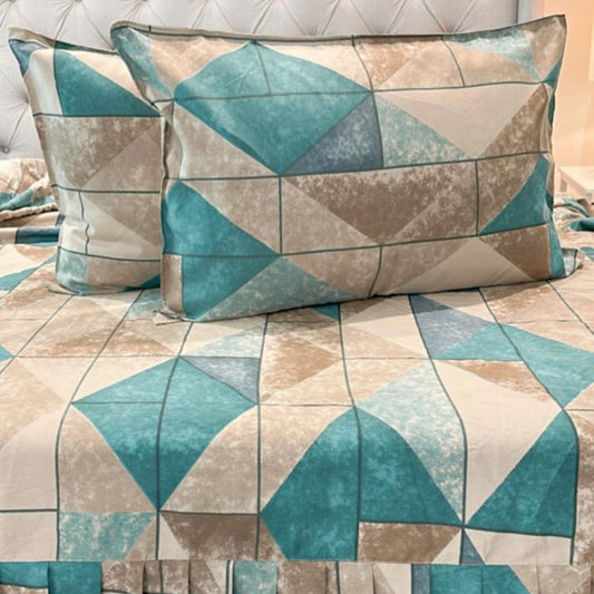 Teal Triangle Queen Frill Bed Sheet