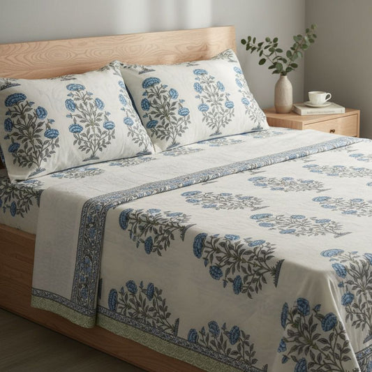 King Bedsheet Set – Hand Block Print Floral Cotton Pure cotton
