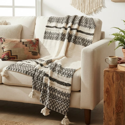 Black & Cream Diamond Weave Sofa Throw