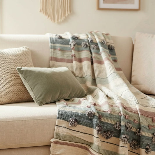 Pom Pom Stripe Sofa Throw/Throw Blanket