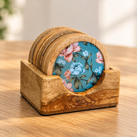 Teal Floral Coaster Set