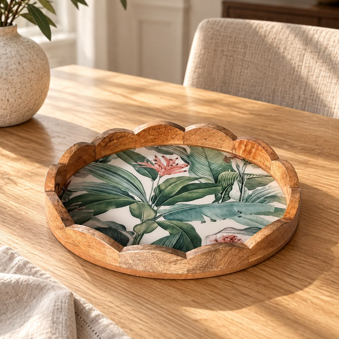 Tropical Leaf Mango Wood Platter