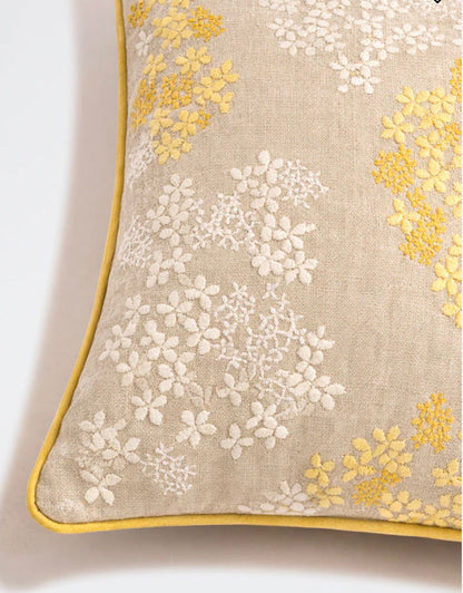 Yellow Embroidered Floral Cluster Cushion Cover