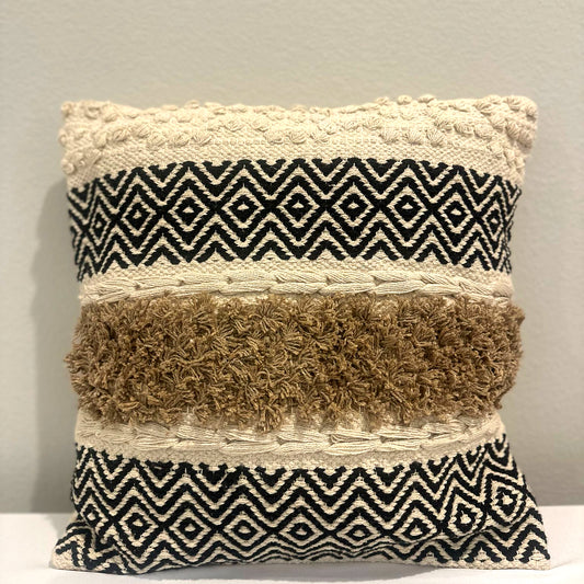 Black & Beige Tufted Zigzag Cushion Cover image 0