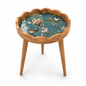 Blue birds and blossoms scalloped side table with three legs