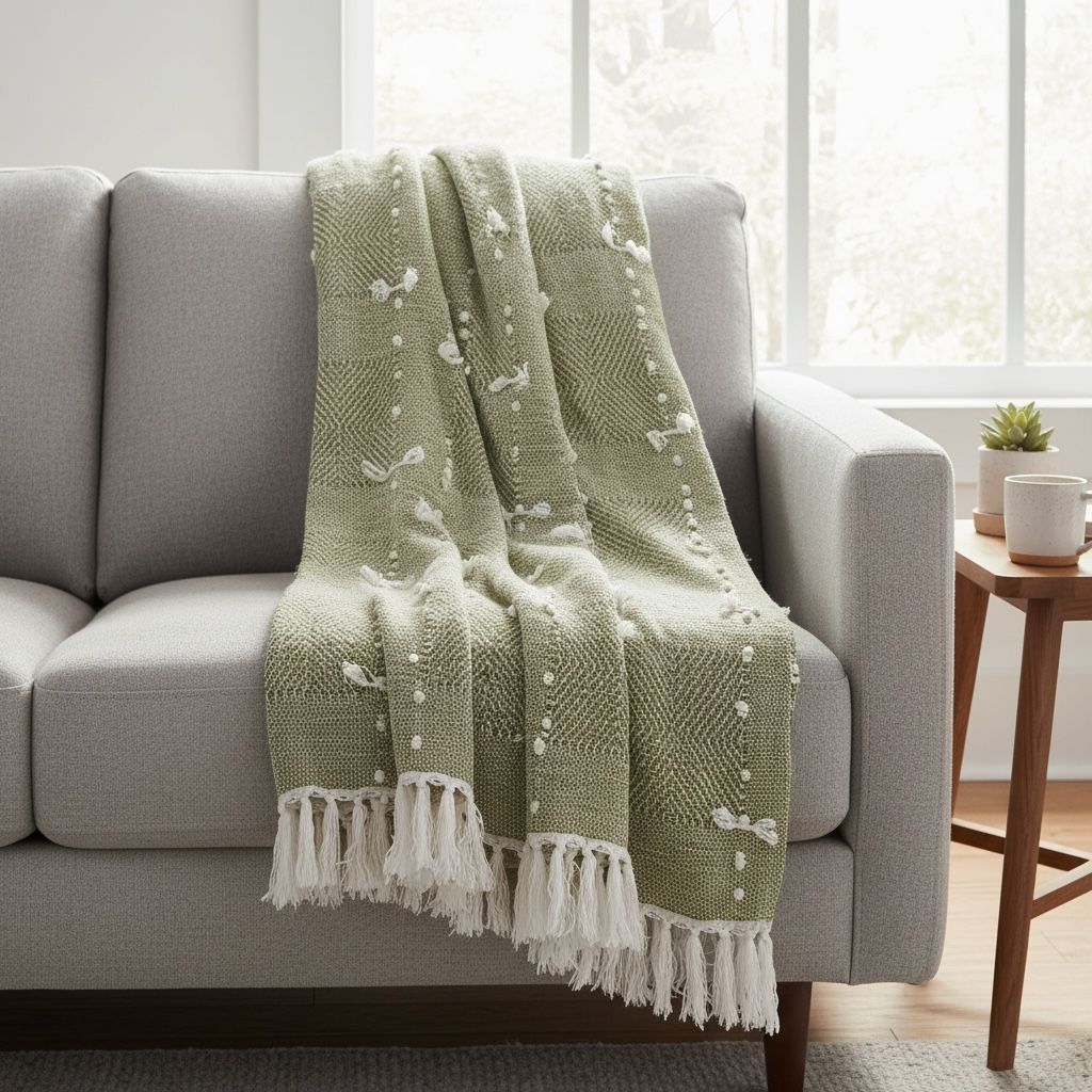 Olive Breeze Hand-Knitted Sofa Throw