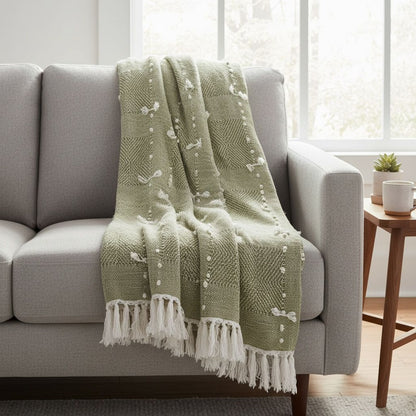 Olive Breeze Hand-Knitted Sofa Throw