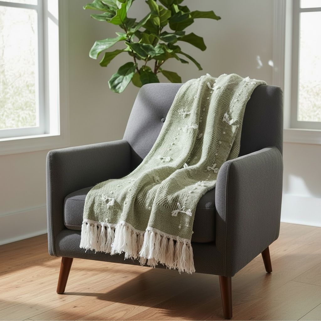 Olive Breeze Hand-Knitted Sofa Throw
